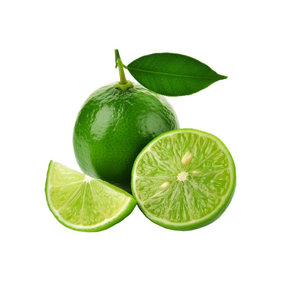 lime fruit with slices on transparent background png