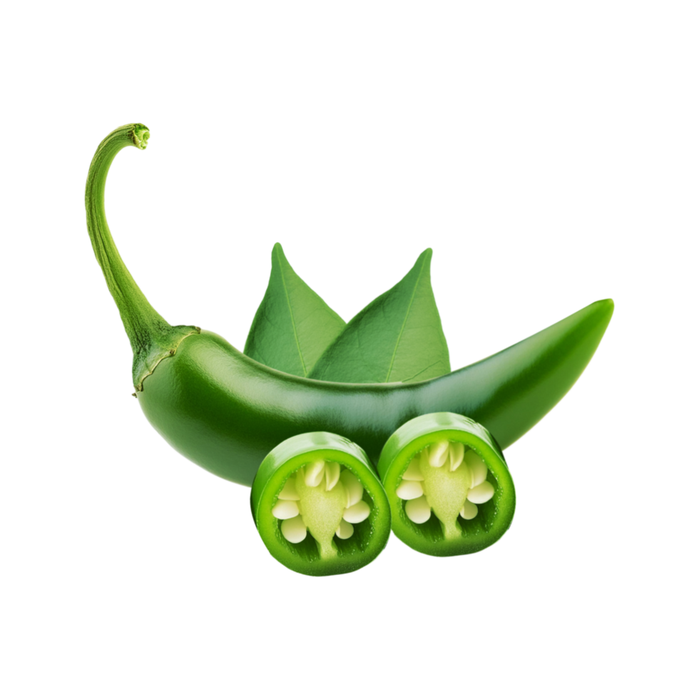 Green chili with slices on transparent background png