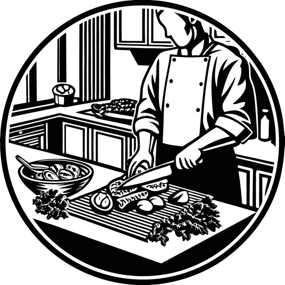 Chef preparing food in kitchen vector