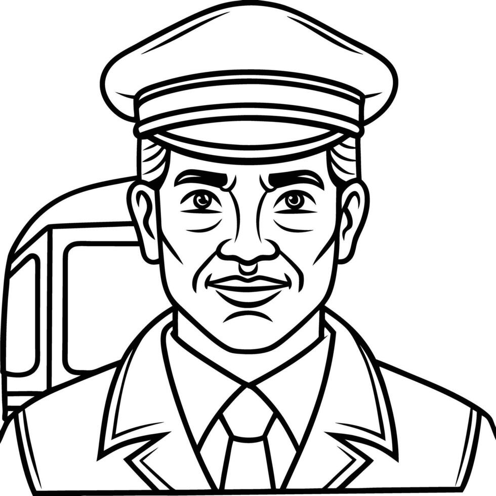 A man in a uniform and hat with a bus vector