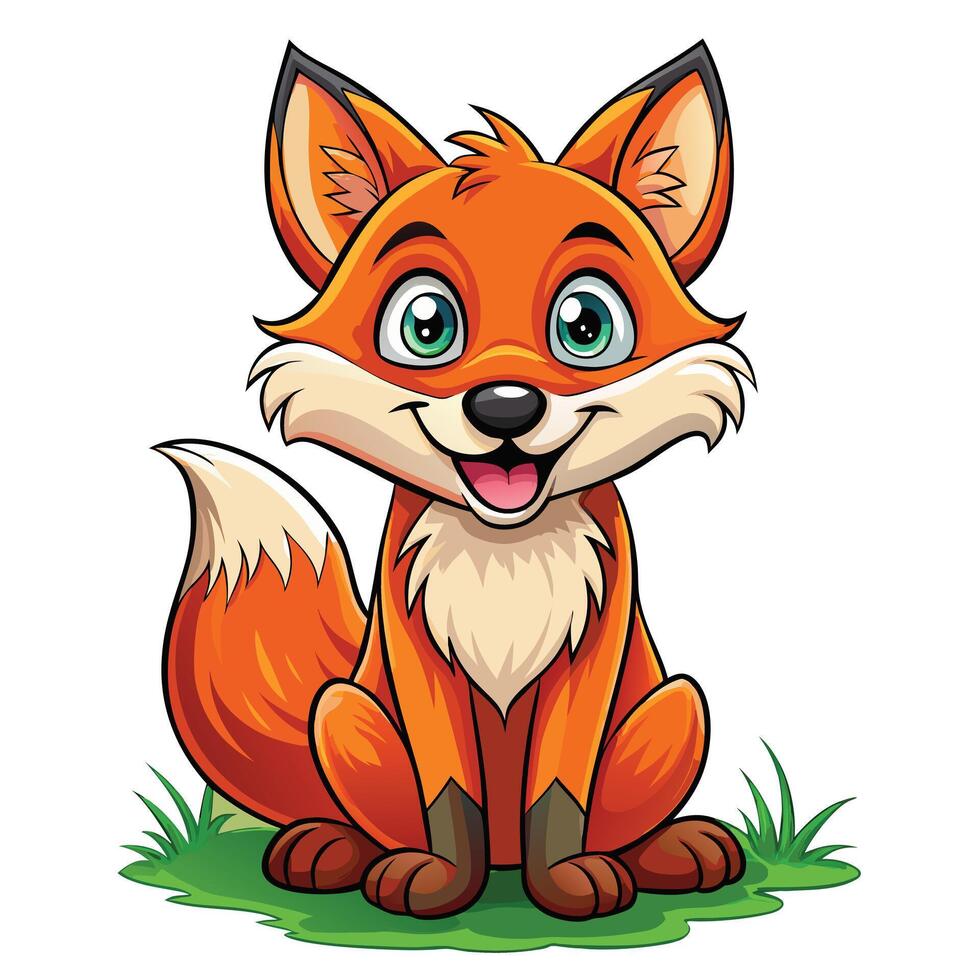 Cartoon fox sitting on grass illustration vector