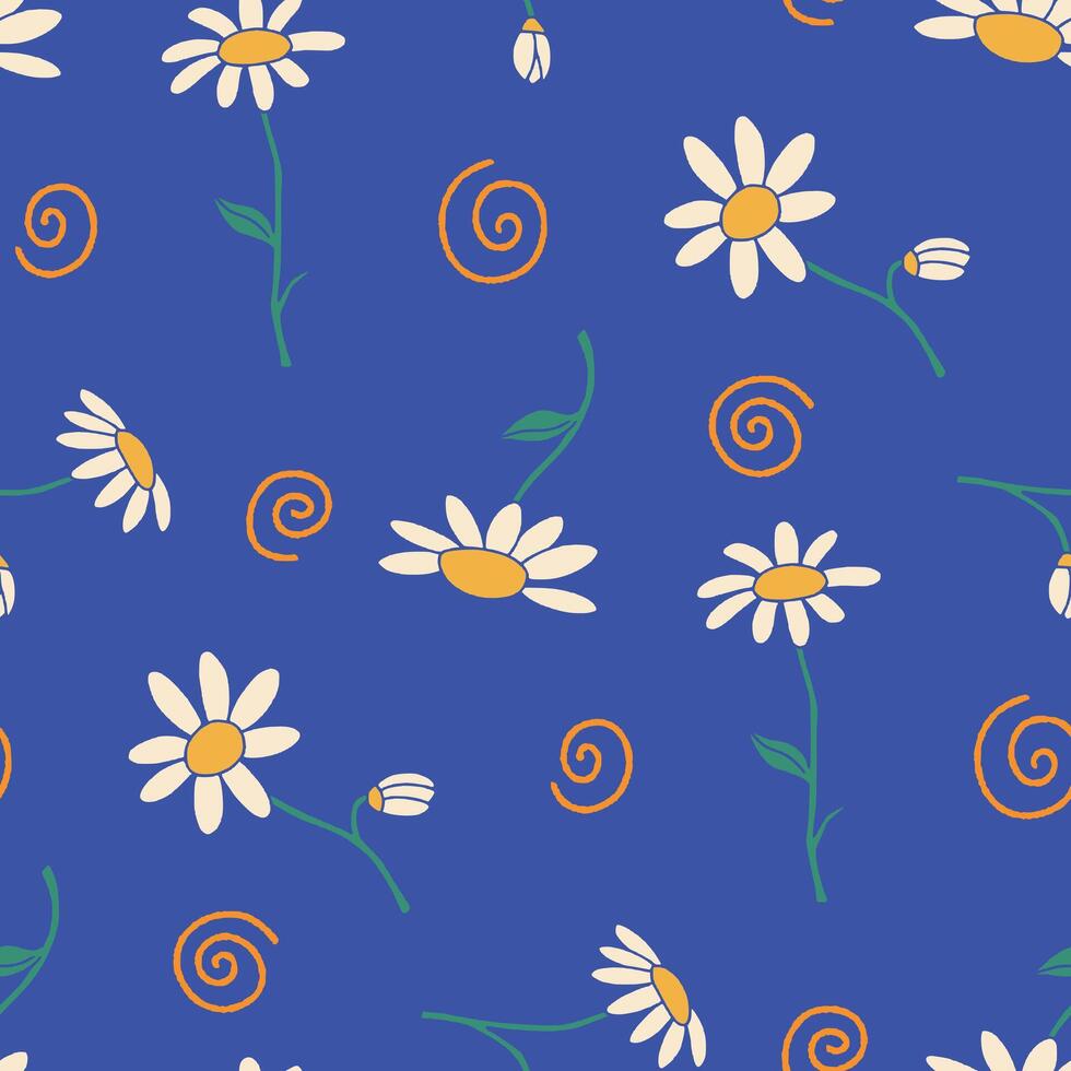 Camomile Flower Spiral Seamless Pattern illustration for Print, Wallpaper, Decoration. vector