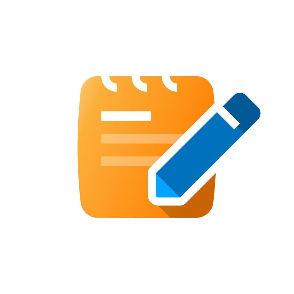 Modern flat icon of a note paper and pen, perfect for illustrating the add note button or functionality ui. representation of note taking or adding comments vector