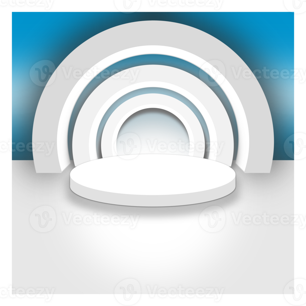 3d Illustration Of A White Product Presentation Podium on a blue background. png