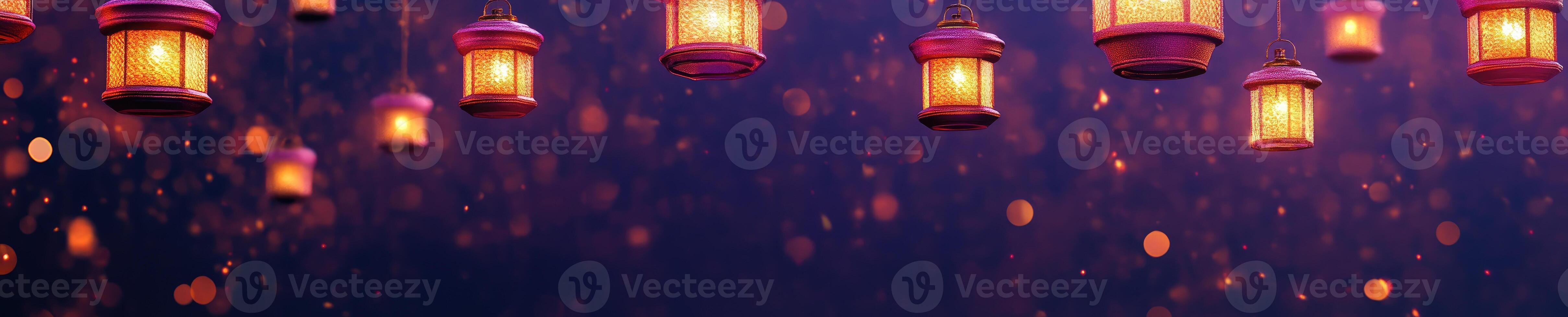 Enchanting festival lanterns against a deep purple and golden gradient background photo