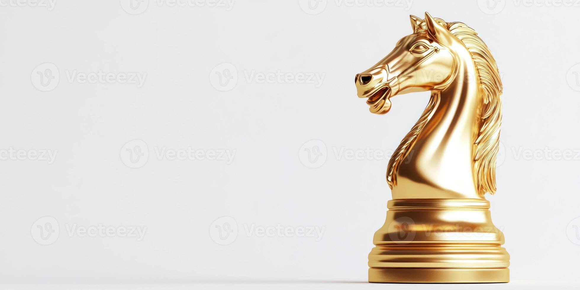 Golden chess knight floating elegantly in mid air for strategic design photo