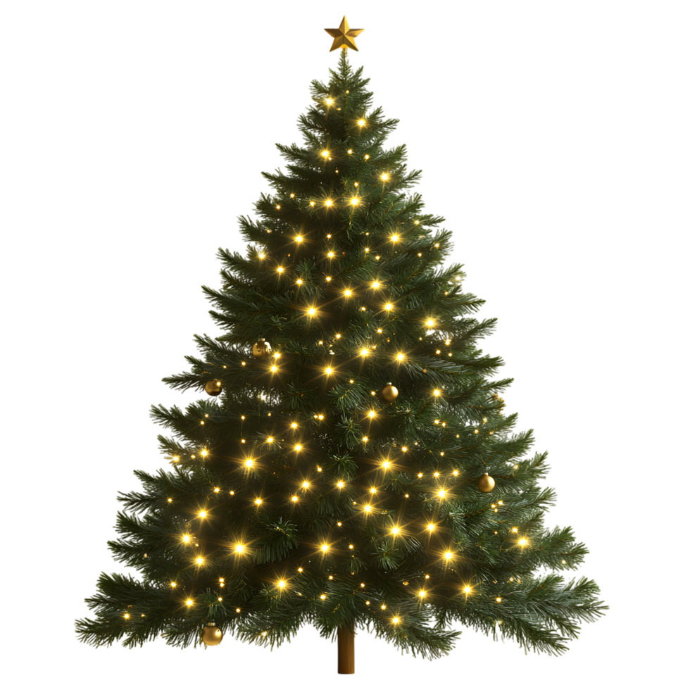 Christmas Tree with Sparkling Lights and Golden Star Topper png