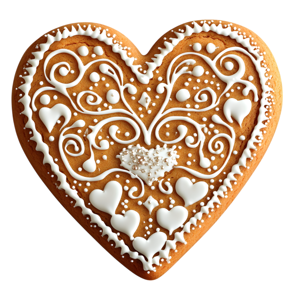 Heart-Shaped Gingerbread Cookie with White Frosting png