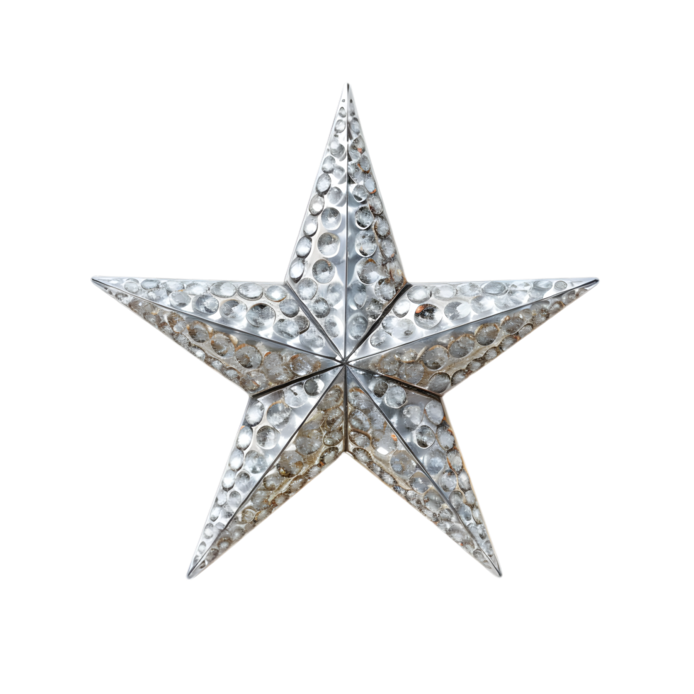 Shimmering Silver Star Ornament with Detailed Patterns png