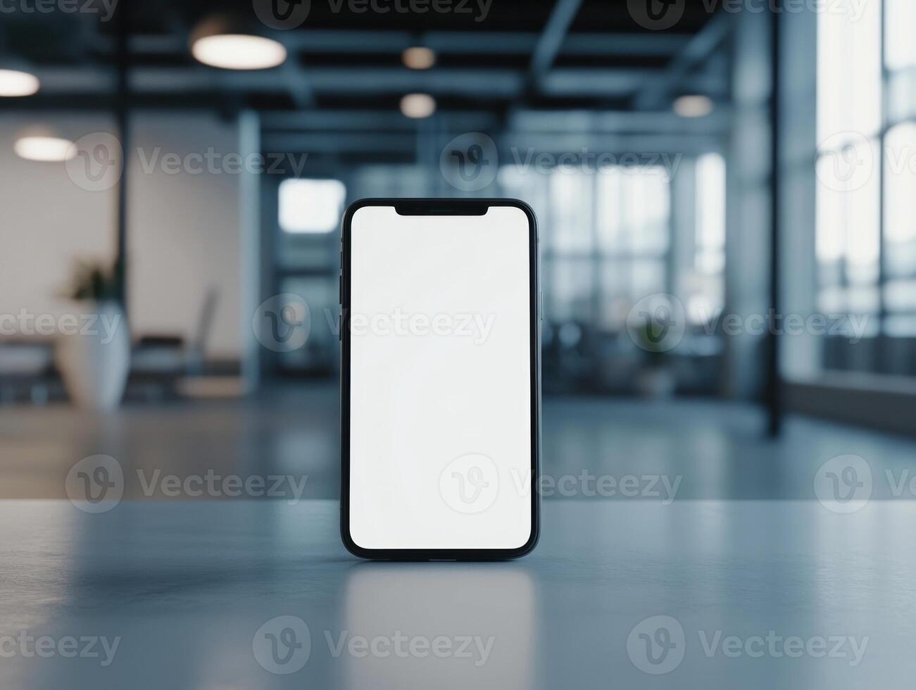 Sleek modern smartphone with blank screen in office environment photo