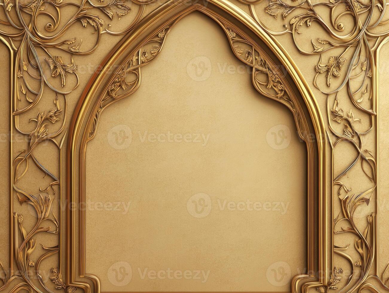 Ornate golden pattern on warm beige background for elegant interior design photo