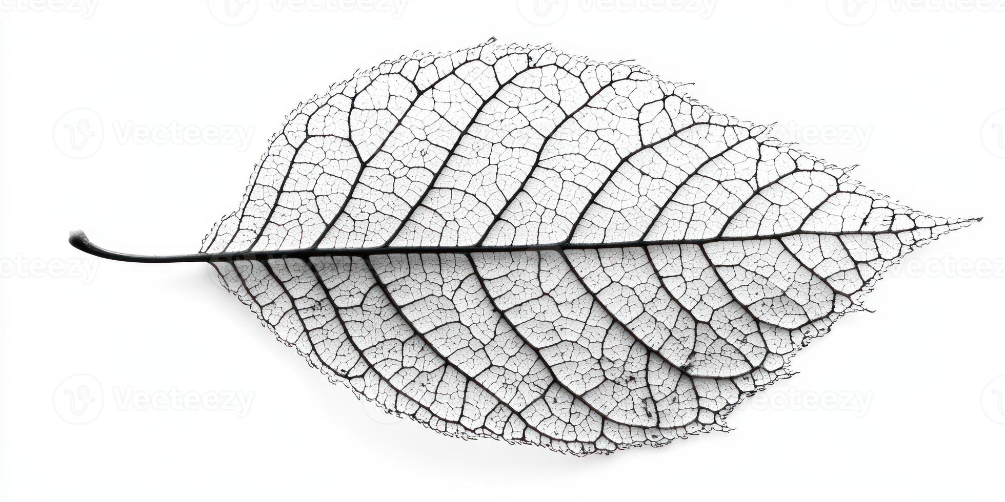 Delicate skeleton of a leaf on white background showcasing intricate veins photo