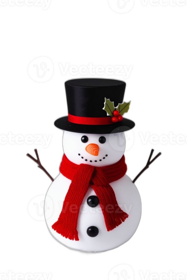 A snowman with a red scarf and hat png