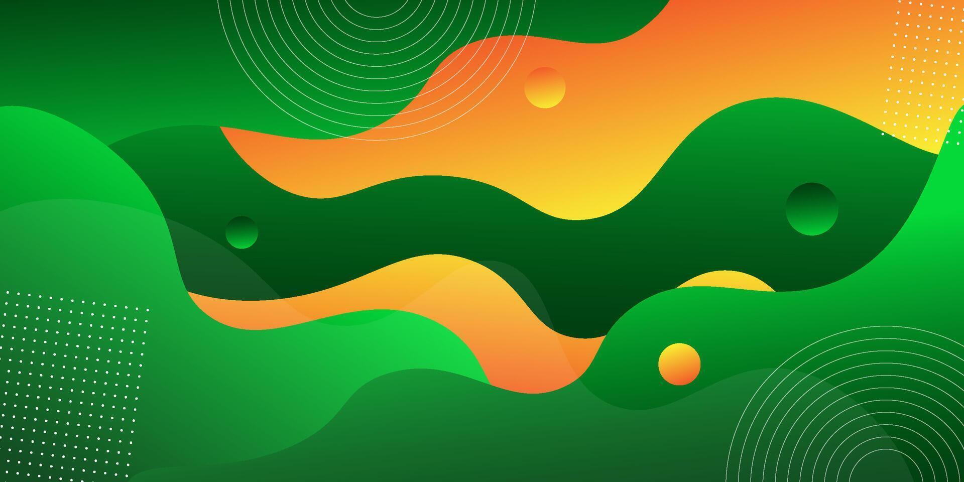 Green and orange gradient wave dynamic abstract background with wave shapes and lines. Simple style background with fresh and colorful creative elements. Eps10 vector