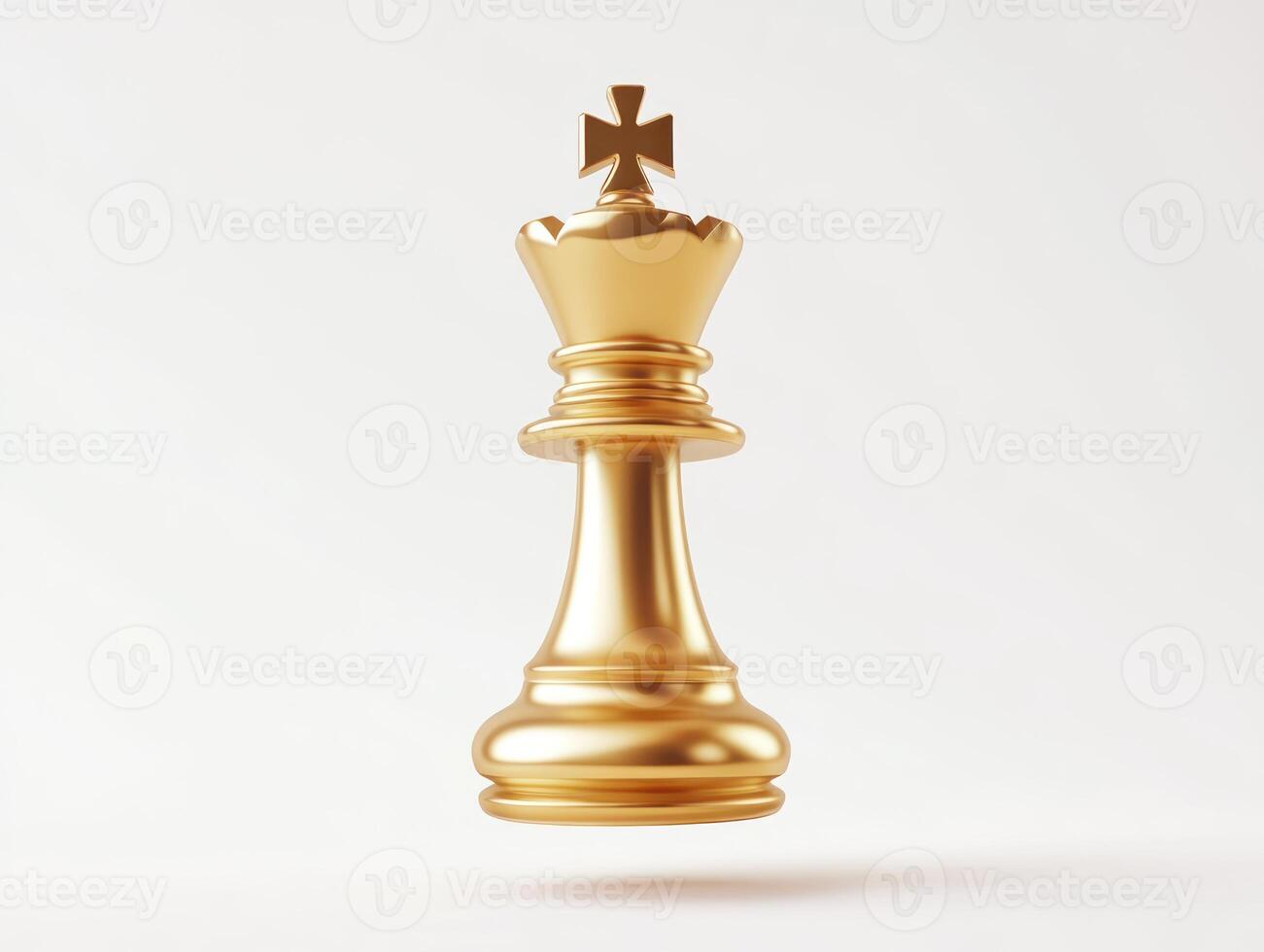 Majestic golden king chess piece floating in mid air on a white background photo
