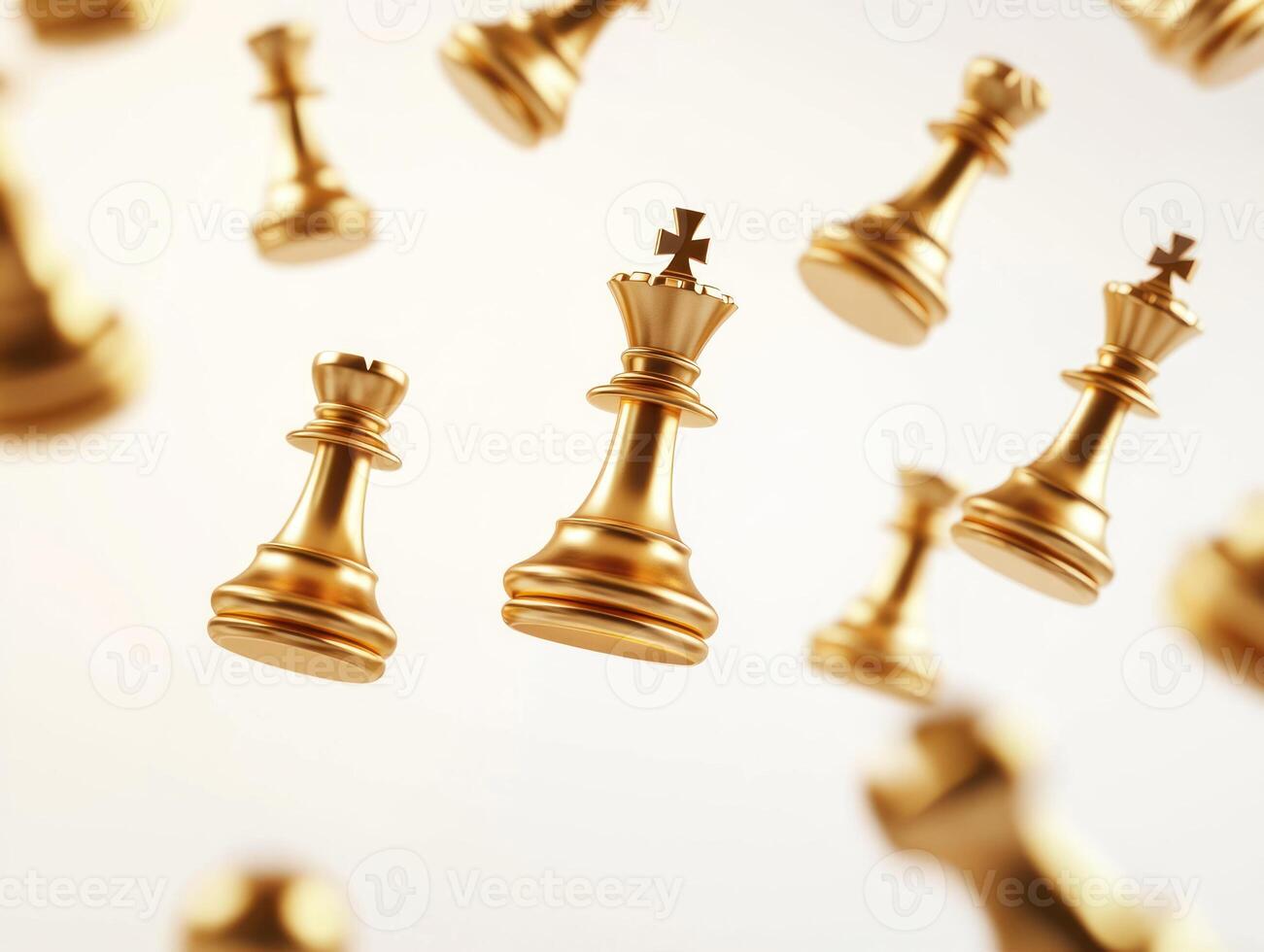 Golden chess pieces floating mid air. Captivating artistic composition photo