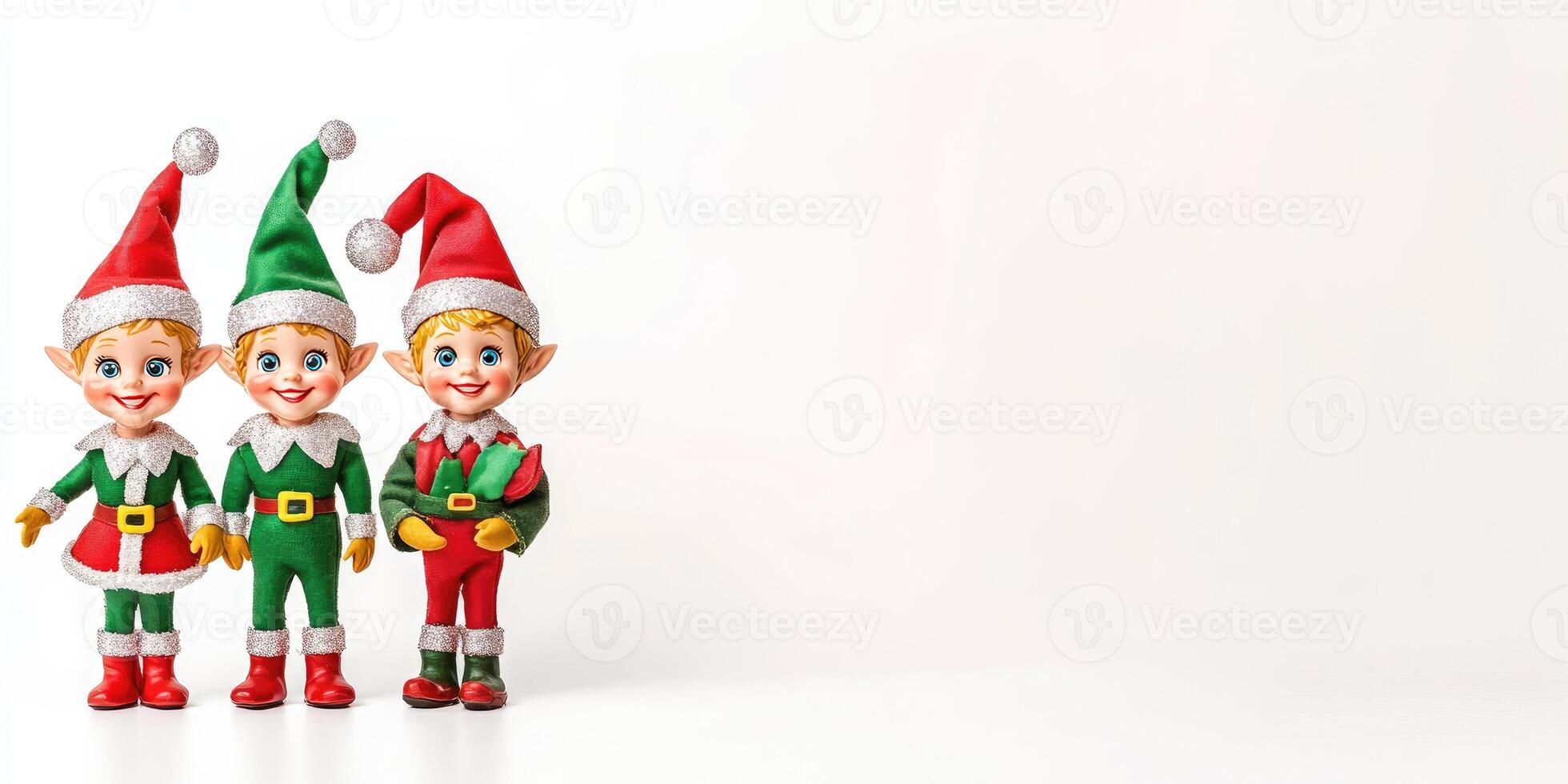 Festive toy elves in colorful outfits for Christmas decoration and holiday joy photo