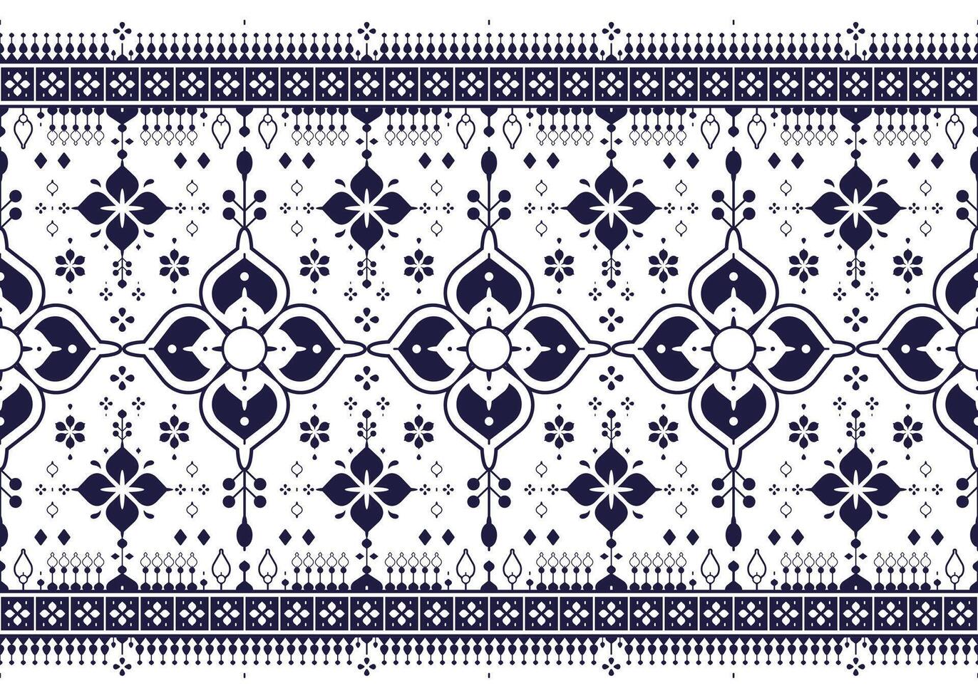 ethnic fabric seamless pattern with decorative symbol floral, blue and white color, design for cloth, carpet, batik, wallpaper, wrapping etc. vector