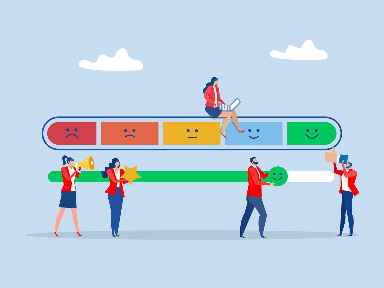Employee engagement ,business people employee with stars and happy reward,commitment or motivation to success with company,job satisfaction, productivity or employee recognition vector