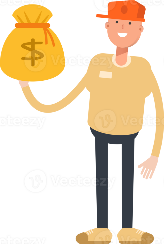 Man Wearing Cap Character Holding Dollar Sack png