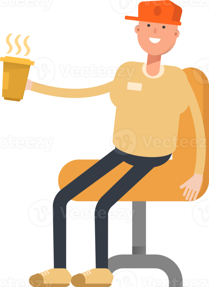 Man Wearing Cap Character Drinking Coffee png