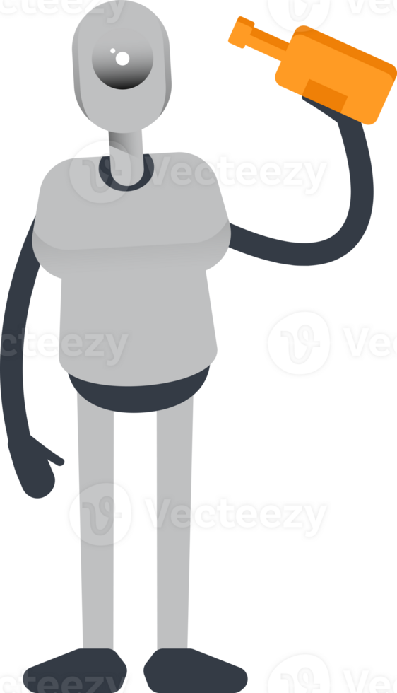 Humanoid Robot Character Drinking Beer png