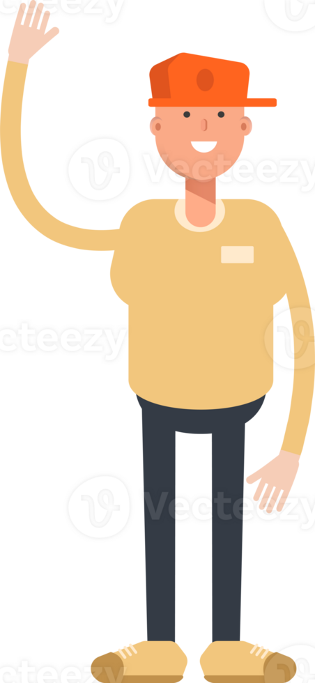 Man Wearing Cap Character Raising One Hand png
