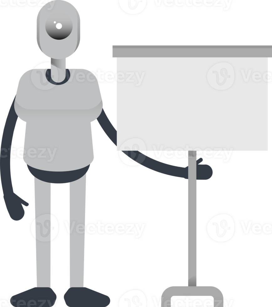 Humanoid Robot Character Presenting Whiteboard png