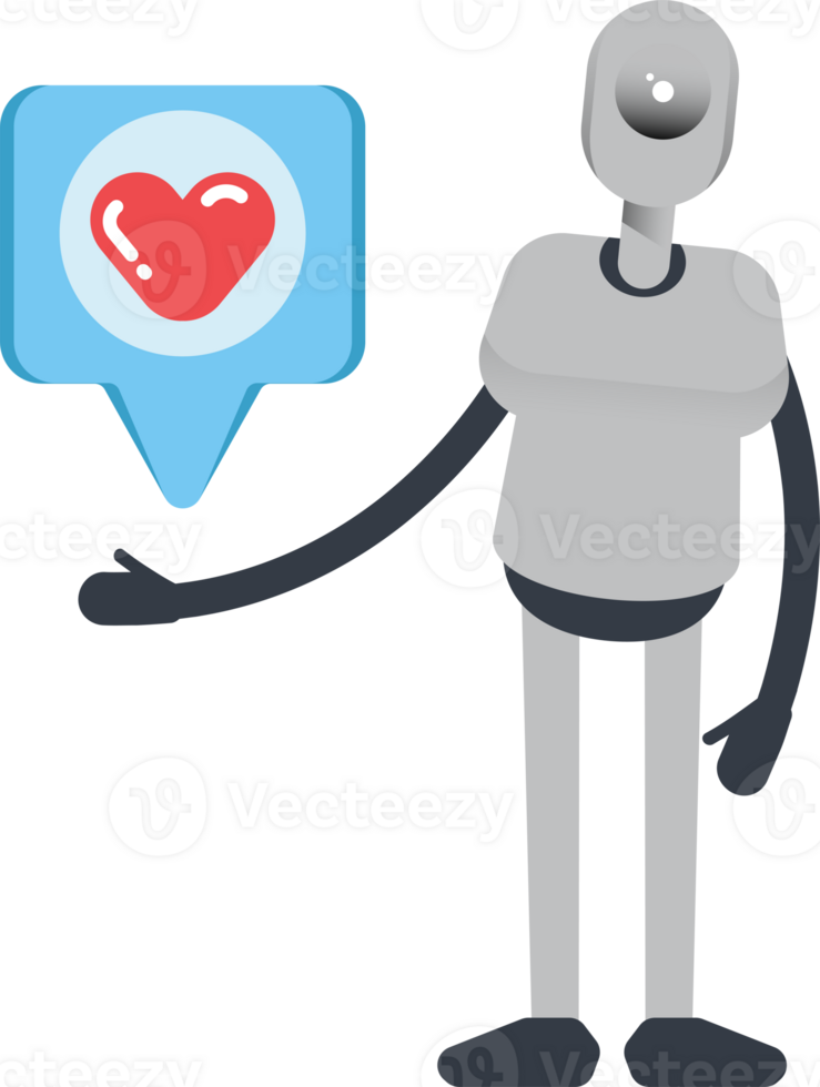 Humanoid Robot Character and Heart Message png