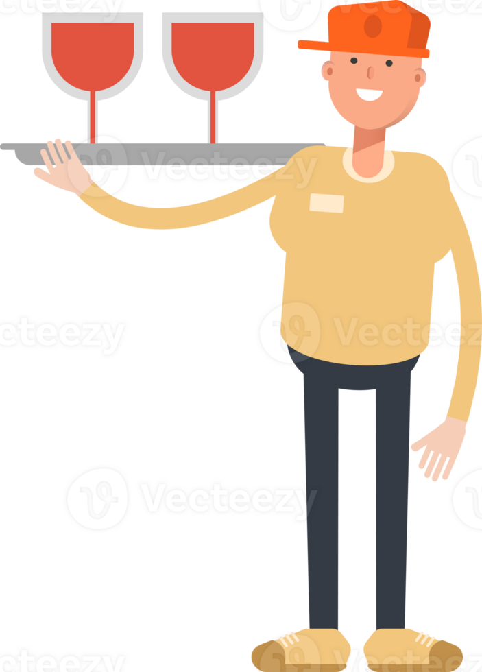 Man Wearing Cap Character Serving Wine Illustration png