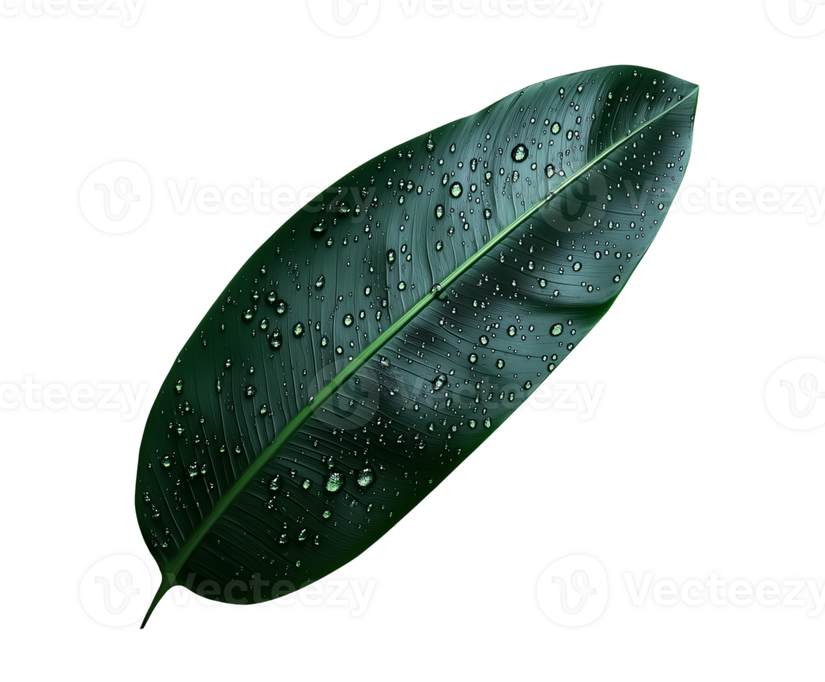 Isolated 3D render of a single plant leaf with water droplets png