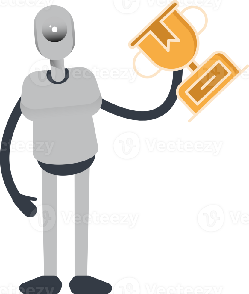 Humanoid Robot Character Holding Up Trophy png