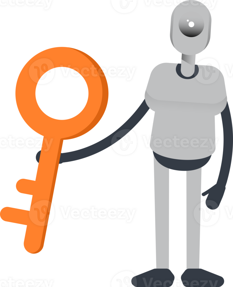 Humanoid Robot Character Holding Key png