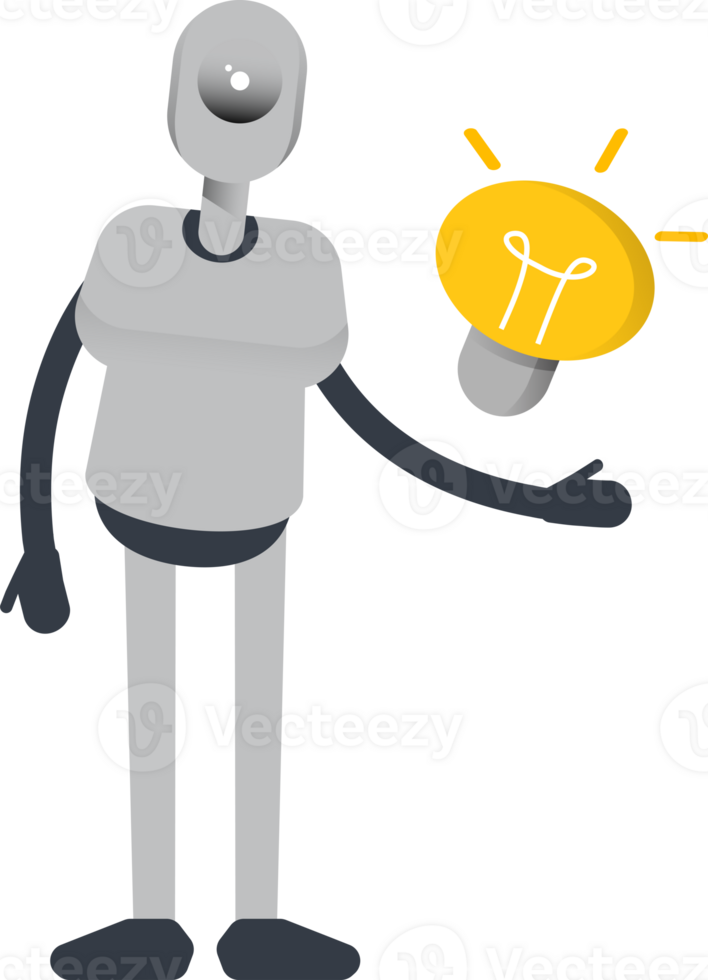 Humanoid Robot Character and Light Bulb png