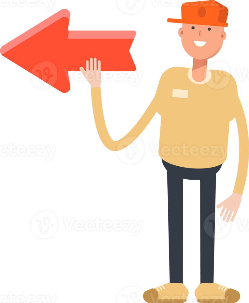 Man Wearing Cap Character and Arrow Sign png
