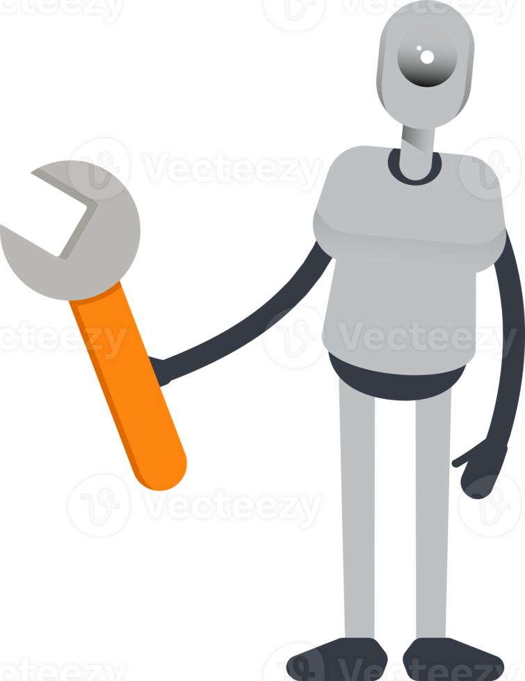 Humanoid Robot Character Holding Wrench Tool png