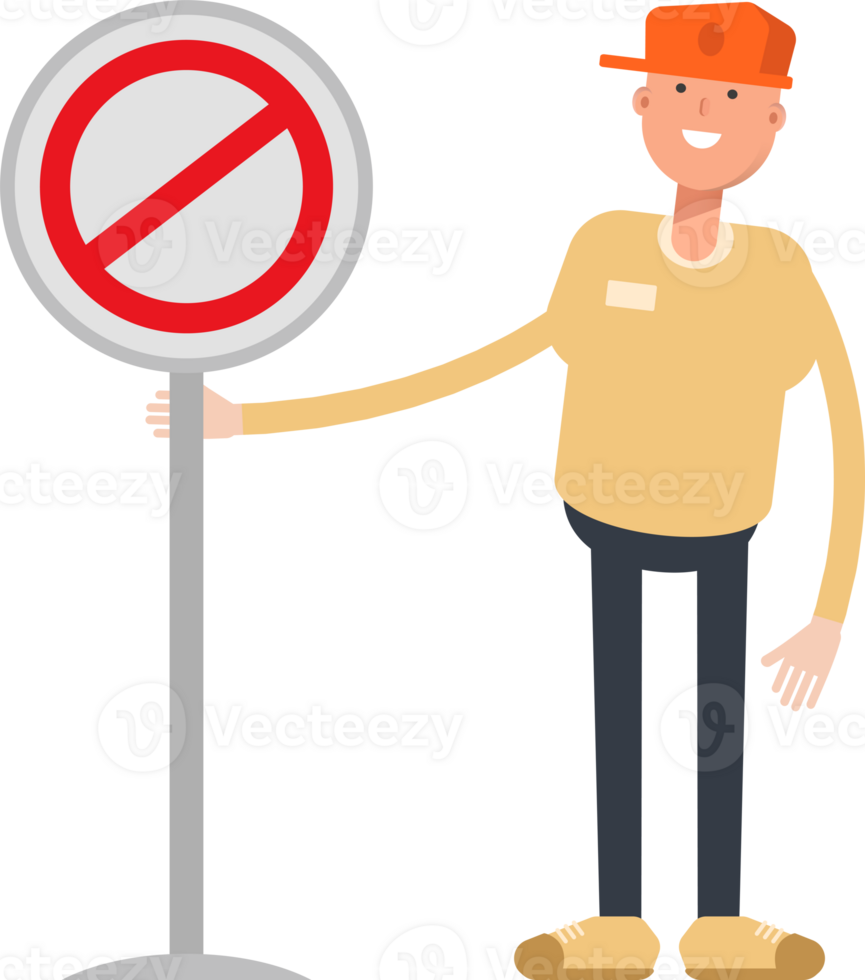 Man Wearing Cap Character and Prohibition Signage png