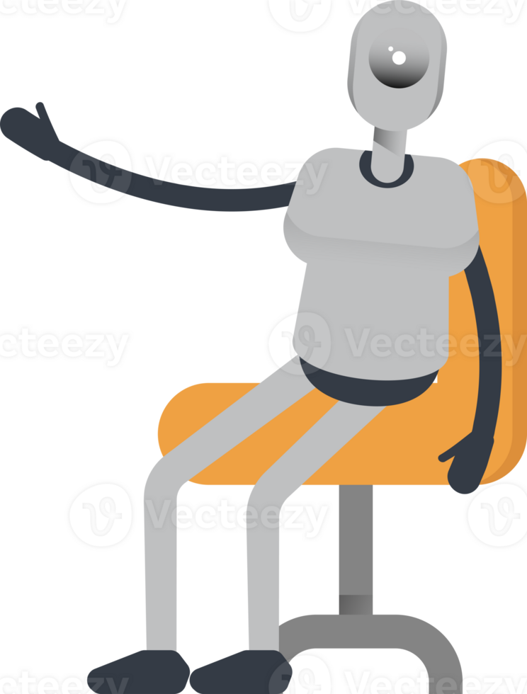 Humanoid Robot Character Sitting on Office Chair png