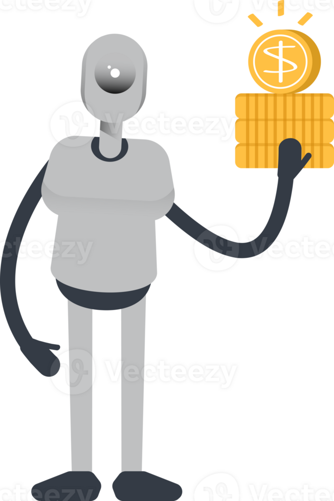 Humanoid Robot Character Holding Dollar Coins png
