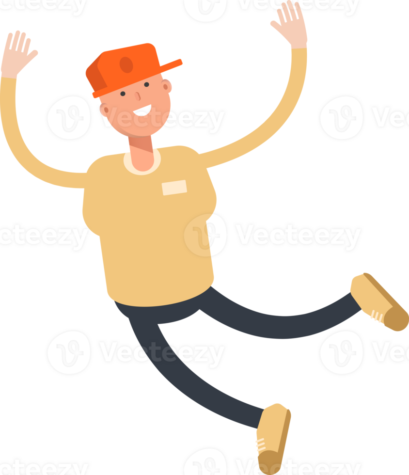 Man Wearing Cap Character Relaxing and Jumping png