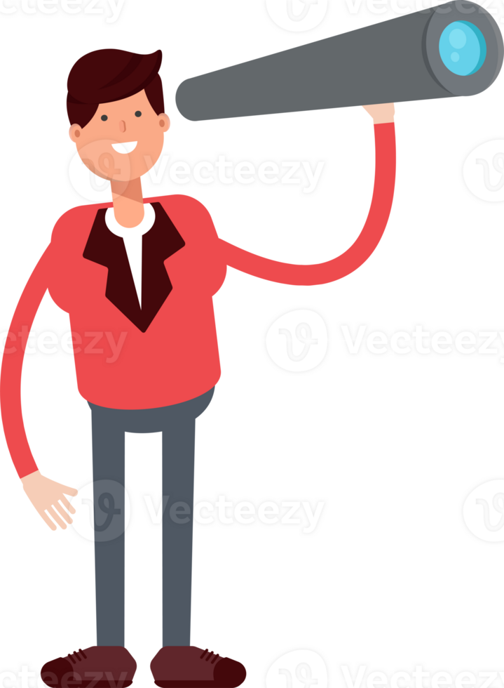 Businessman in Red Suit Character Using Binoculars png