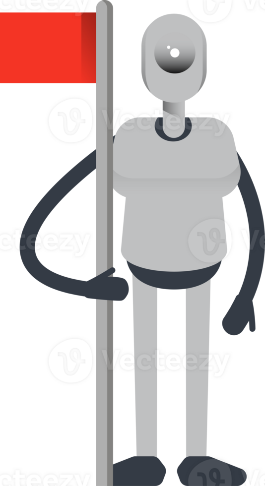 Humanoid Robot Character Holding Flag Pole png