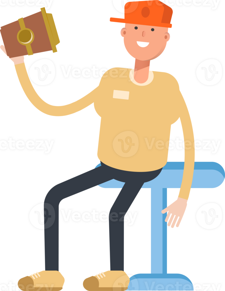 Man Wearing Cap Character Drinking Coffee png