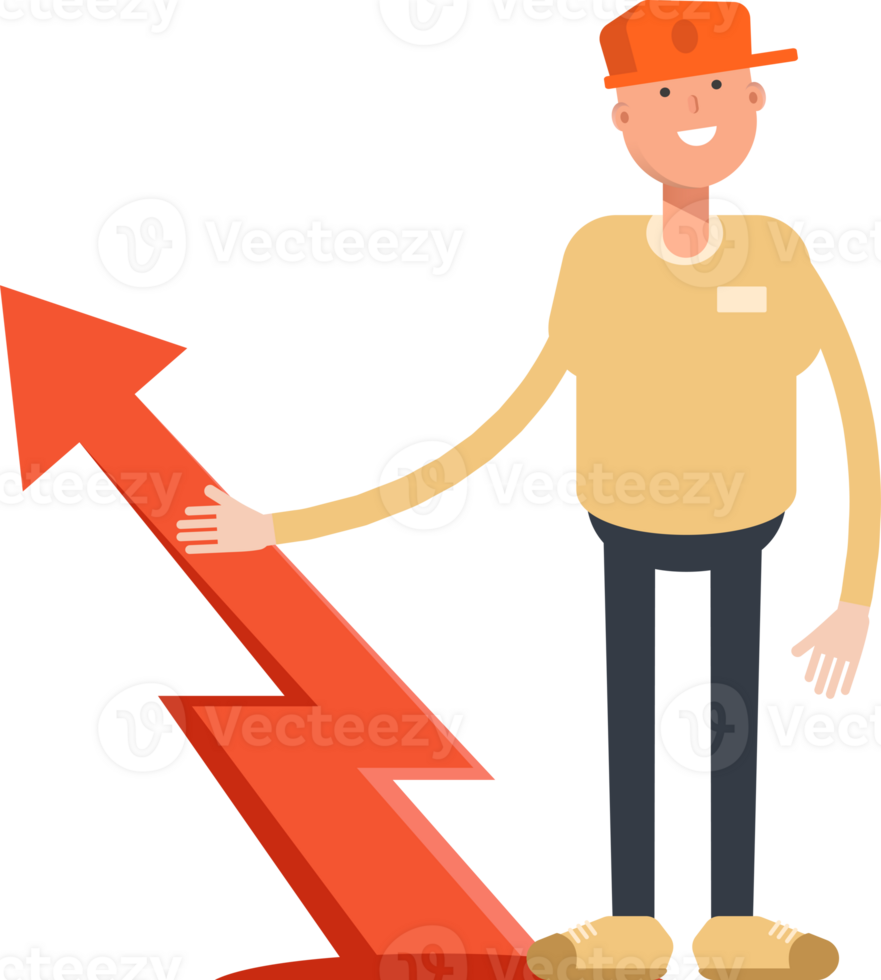 Man Wearing Cap Character and Arrow Chart png