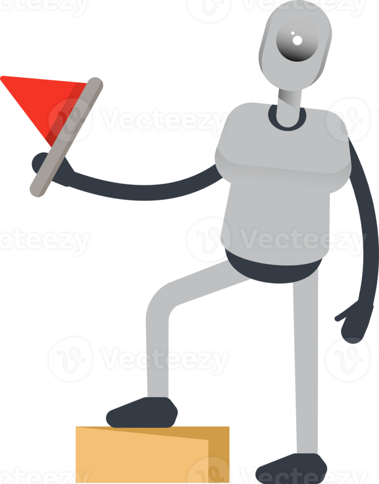 Humanoid Robot Character Holding Flag png