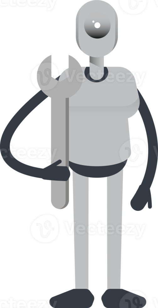 Humanoid Robot Character Holding Wrench png
