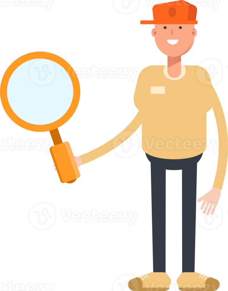 Man Wearing Cap Character Holding Magnifier png
