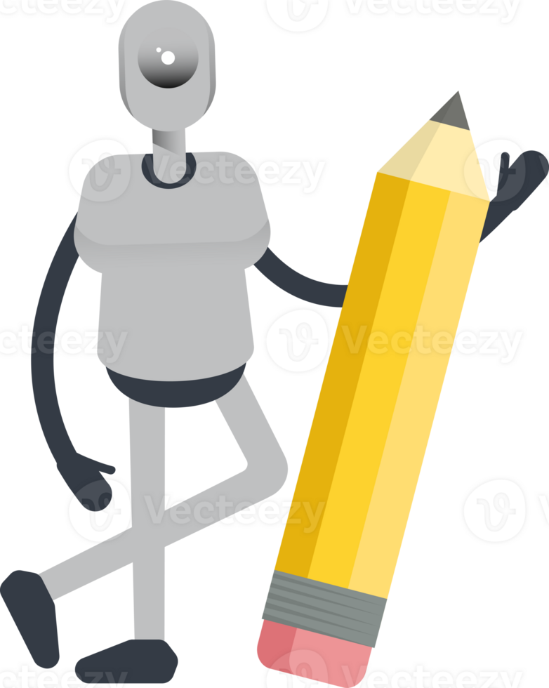 Humanoid Robot Character and Pencil png