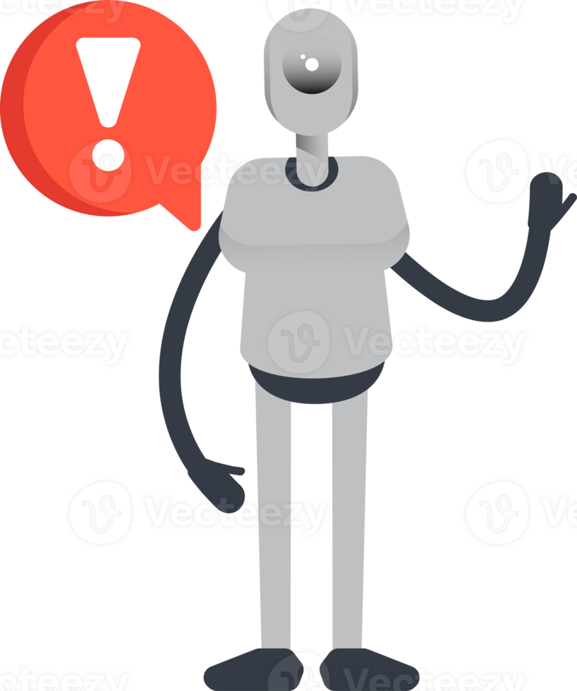 Humanoid Robot Character and Error Sign png