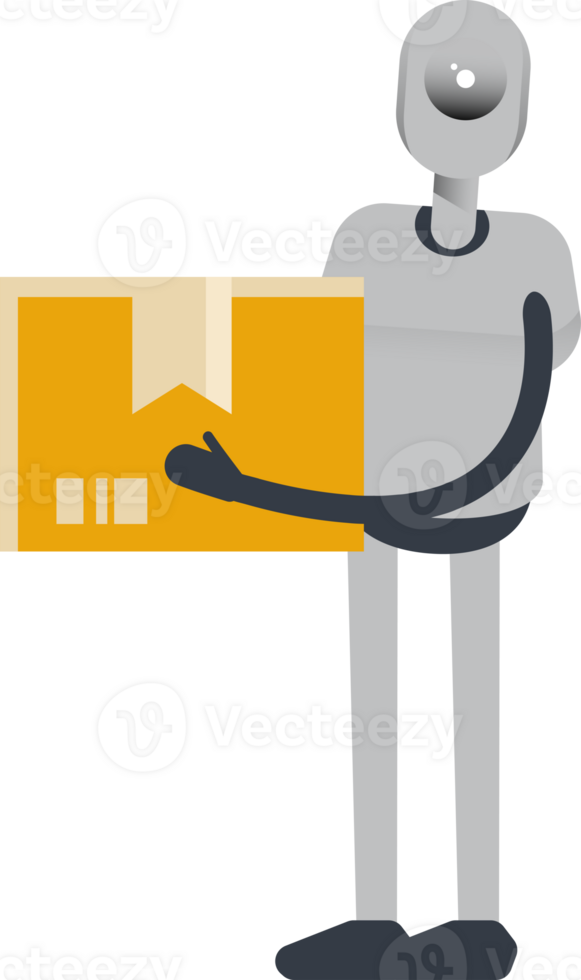 Humanoid Robot Character Holding Box png